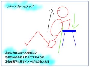 リバースプッシュアップをする際のポイントの絵